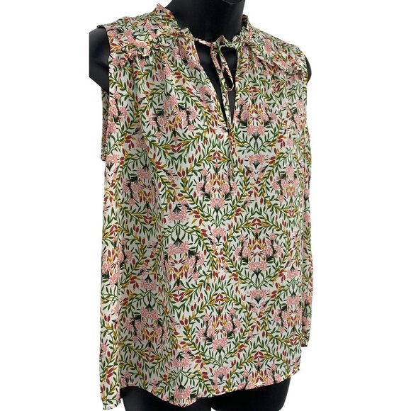 Ann Taylor Loft Women Small Floral Sleeveless Tie-Neck Blouse Top Key Hole New - Picture 7 of 9